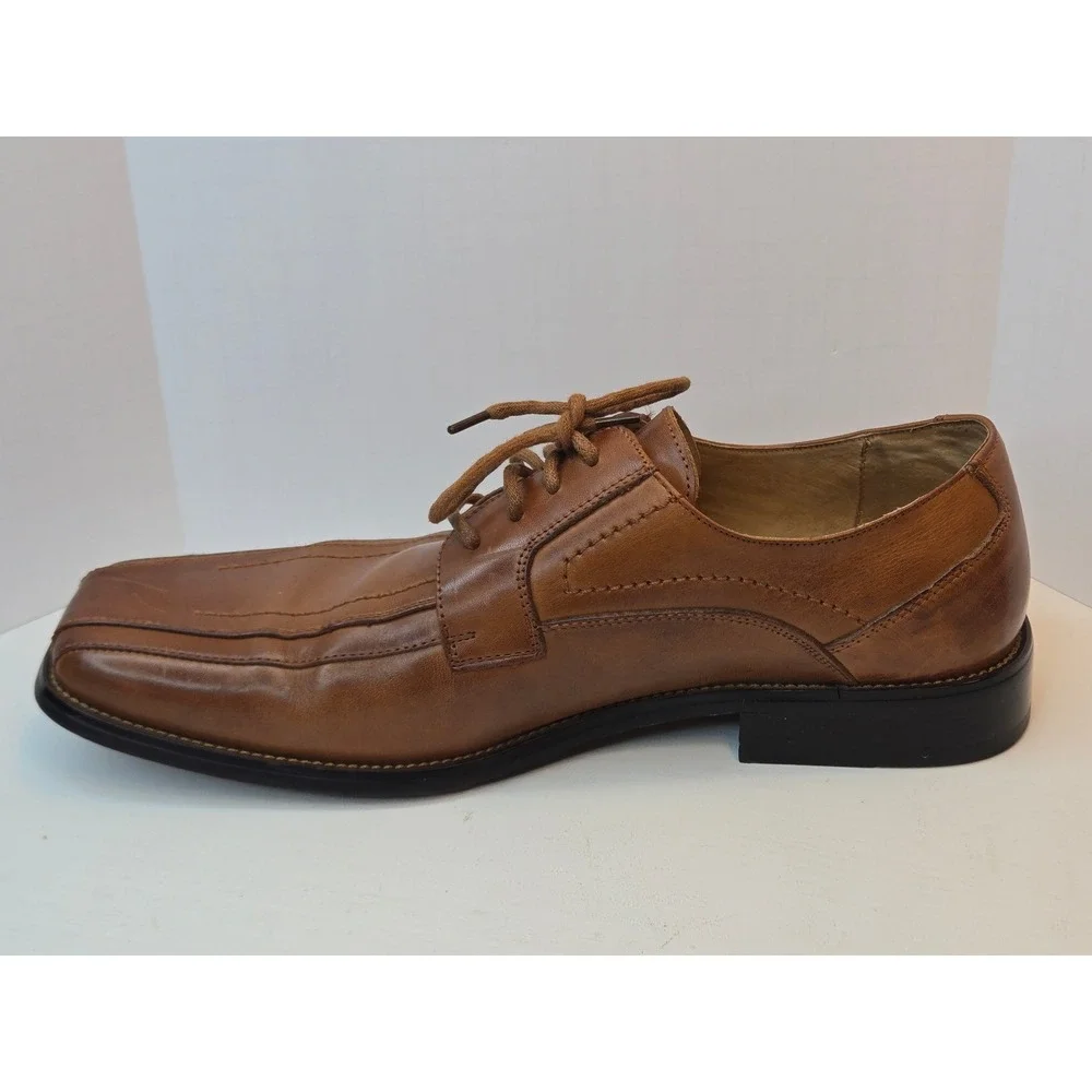 Stacy Adams‎ Mens 11 M Cognac Brown Leather Square Toe Bicycle Stitch Oxford
